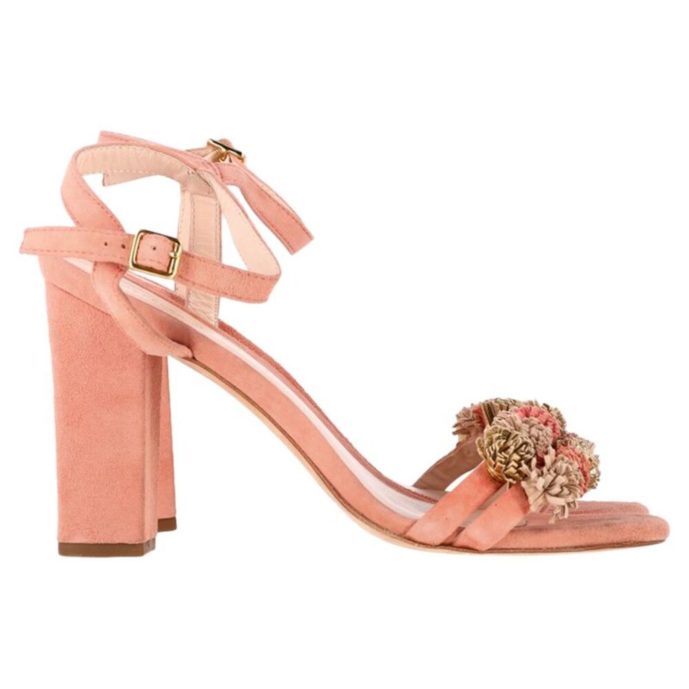 Loeffler Randall Tassel-Embellished Sandal Heels in Peach Suede
